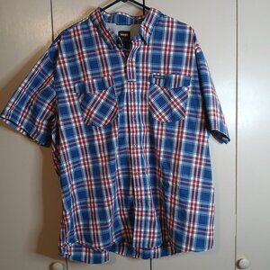 Wrangler Outdoor Men's 3XL Plaid Blue/Red Short Sleeve Shirt (0128)G